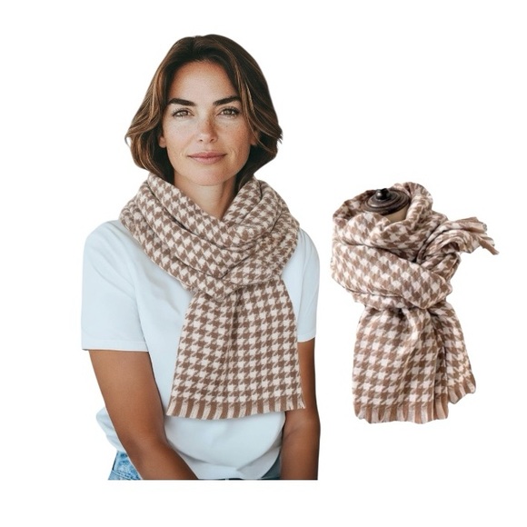 Time And Tru Brown Strip Houndstooth Blanket Wrap - Picture 1 of 10